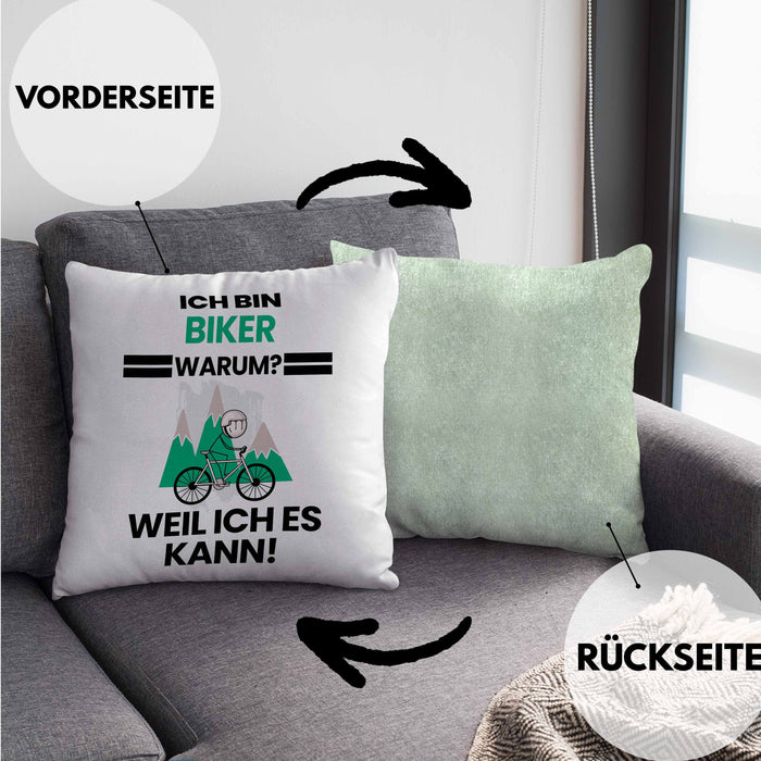 Biker Geschenk Kissen mit Füllung 40x40 Lustiger Spruch Ich Bin Biker Warum Weil Ich Es Kann Geschenkidee Bester Biker Geburtstag (Grau) Grün Trendation