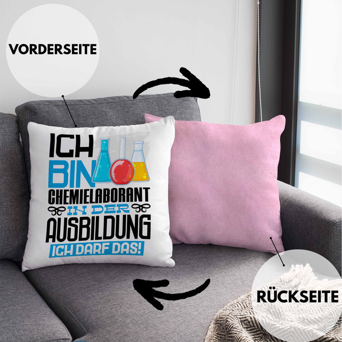 Chemielaborant Ausbildung Kissen mit Füllung 40x40 Geschenk Ich Bin Chemielaborant In Der Ausbildung Ich Darf Das Geschenkidee Spruch (Grau) Rosa Trendation