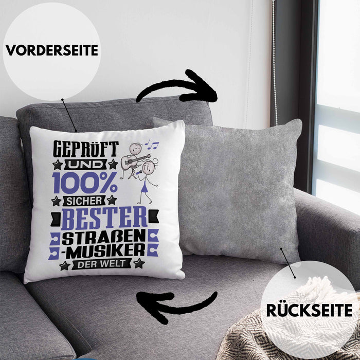 Straßenmusiker Geschenk Lustiger Spruch für Straßenmusiker Geschenkidee Bester Straßenmusiker Der WeltKissen mit Füllung 40x40 (Grau) Grau Trendation