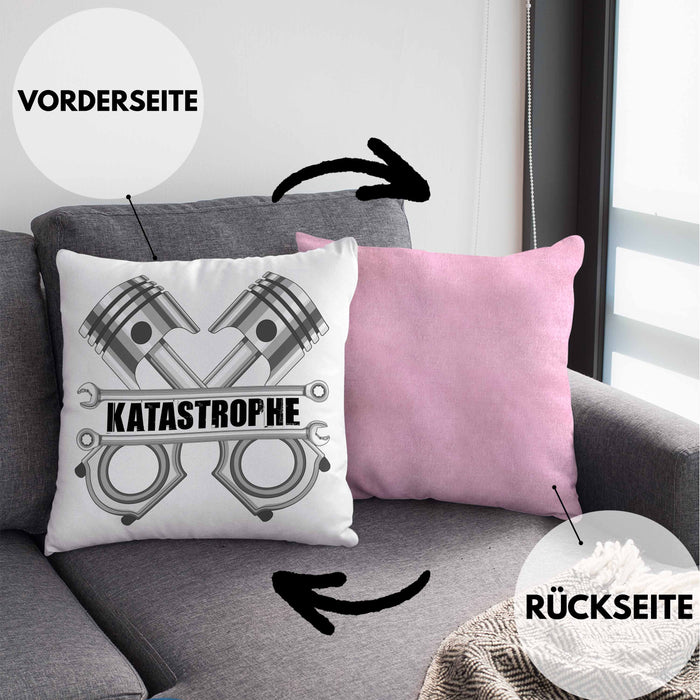 KFZ Mechaniker Meister Kissen mit Füllung 40x40 Katastrophe Kolben KFZ Schrauber (Grau) Rosa Trendation