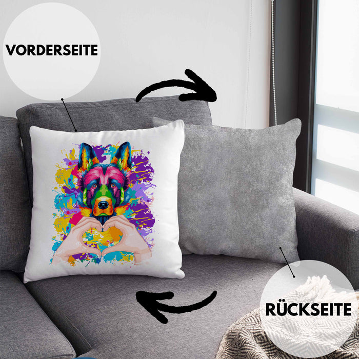 Schäferhund Besitzer Farbe Love Kissen mit Füllung 40x40 Geschenk Lustiger Spruch Geschenkidee Schäferhund Besitzerin (Grau) Grau Trendation