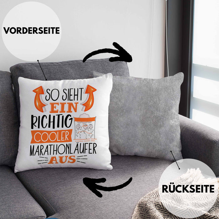 So Sieht Ein Richtig Cooler Marathonläufer Aus Geschenk Kissen mit Füllung 40x40 Lustiger Spruch Geschenkidee (Grau) Grau Trendation
