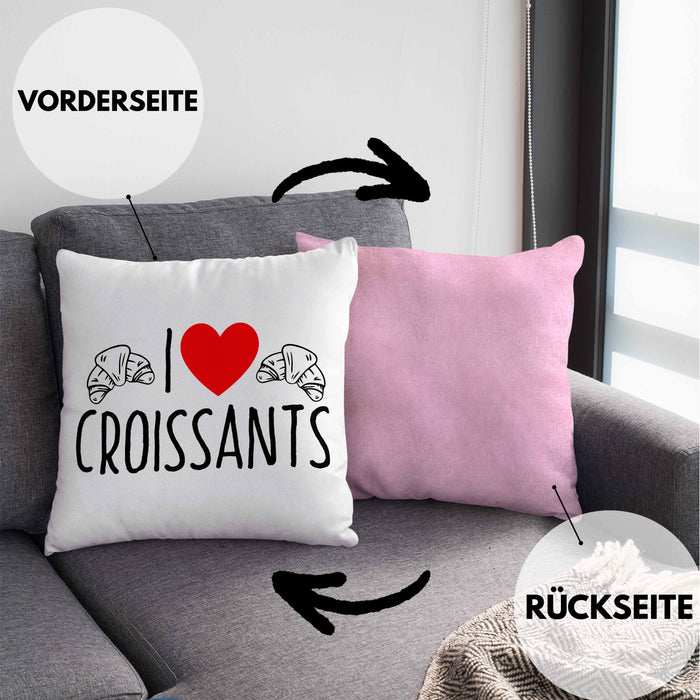 Kissen mit Füllung 40x40 "I Love Croissants" Lustiges Geschenk für Croissant-Liebhaber Frankreich (Grau) Rosa Trendation