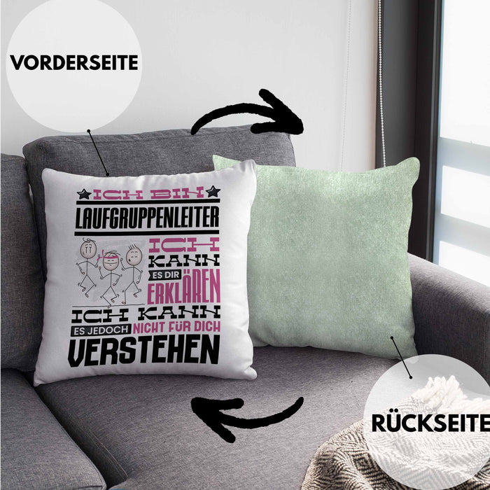 Laufgruppenleiter Geschenk Kaffee-Kissen mit Füllung 40x40 Geschenkidee für Laufgruppenleiter Ich Bin Laufgruppenleiter Ich Kann Es Dir Erklären Jedoch Nicht Für Dich Verstehen Spruch Lustig (Grau) Grün Trendation