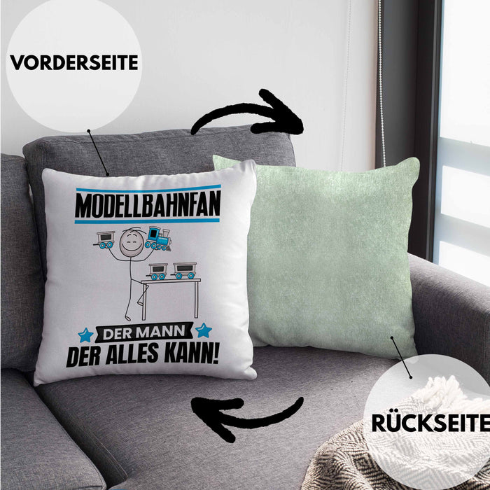 Modellbahnfan Kissen mit Füllung 40x40 Geschenk für Modellbahnfan Der Mann Der Alles Kann Geschenkidee zum Geburtstag (Grau) Grün Trendation