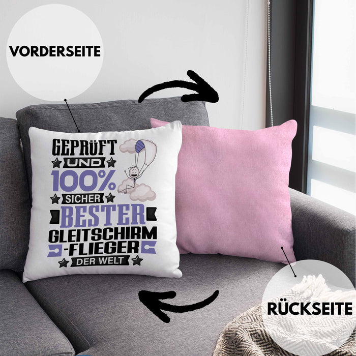 Gleitschirmflieger Geschenk Lustiger Spruch für Gleitschirmflieger Geschenkidee Bester Gleitschirmflieger Der WeltKissen mit Füllung 40x40 (Grau) Rosa Trendation