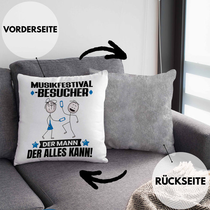 Musikfestival-Besucher Kissen mit Füllung 40x40 Geschenk für Musikfestival-Besucher Der Mann Der Alles Kann Geschenkidee zum Geburtstag (Grau) Grau Trendation