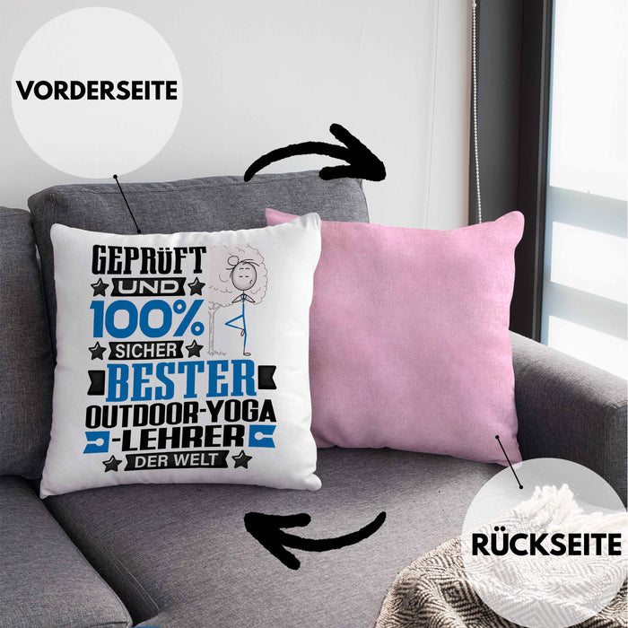 Outdoor-Yoga-Lehrer Geschenk Lustiger Spruch für Outdoor-Yoga-Lehrer Geschenkidee Bester Outdoor-Yoga-Lehrer Der WeltKissen mit Füllung 40x40 (Grau) Rosa Trendation