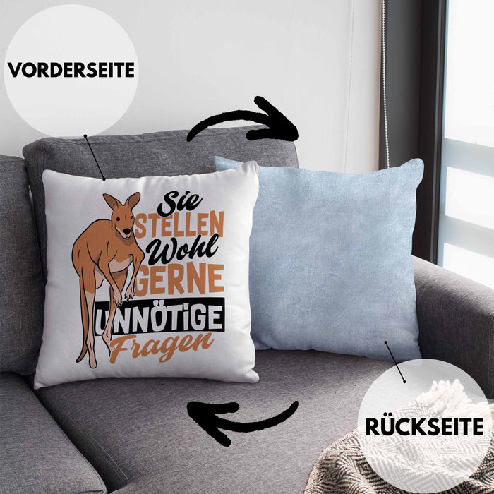 Kissen mit Füllung 40x40 mit Spruch Kundensupport Sie Stellen Wohl Gerne Unnötige Fragen Känguru (Grau) Blau Trendation