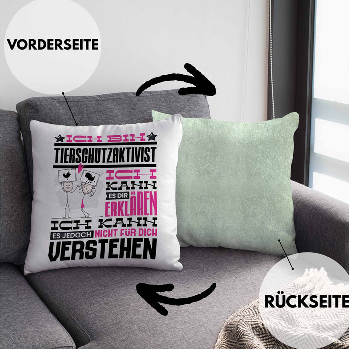 Tierschutzaktivist Geschenk Kaffee-Kissen mit Füllung 40x40 Geschenkidee für Tierschutzaktivist Ich Bin Tierschutzaktivist Ich Kann Es Dir Erklären Jedoch Nicht Für Dich Verstehen Spruch Lustig (Grau) Grün Trendation