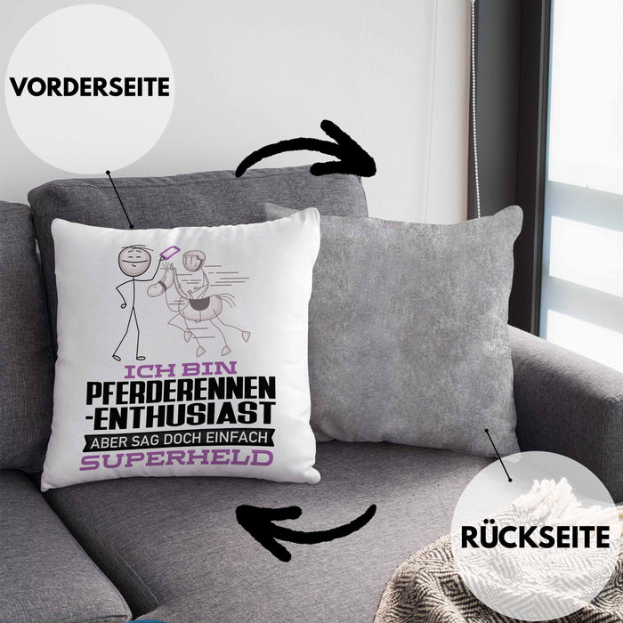 Pferderennen-Enthusiast Geschenk Kissen mit Füllung 40x40 Ich Bin Pferderennen-Enthusiast Aber Sag Doch Einfach Superheld Lustige Geschenkdiee für Pferderennen-Enthusiast (Grau) Grau Trendation