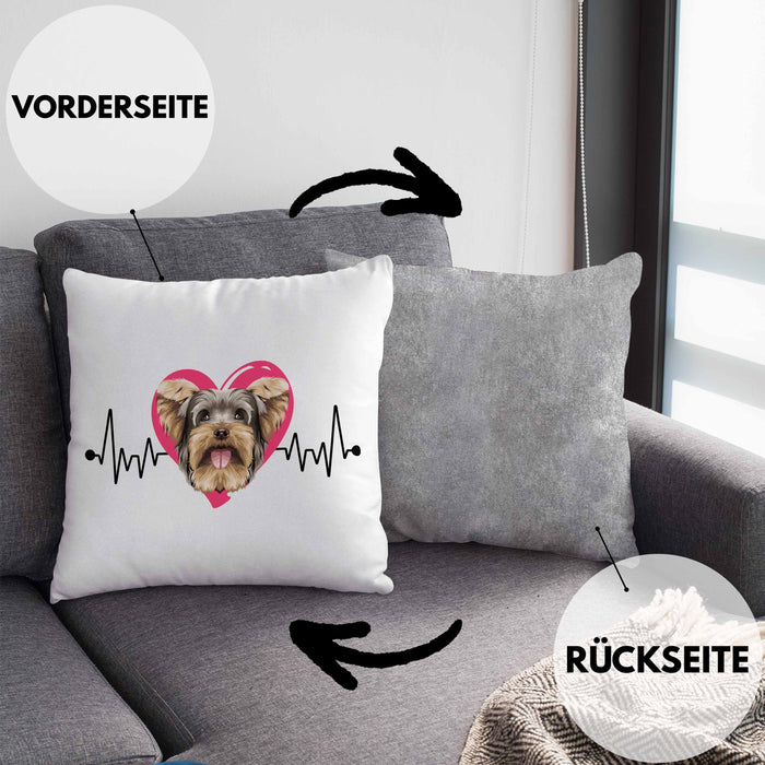 Yorkie Besitzer Kissen mit Füllung 40x40 Geschenk Lustiger Spruch Geschenkidee Herzschlag Yorkie (Grau) Grau Trendation