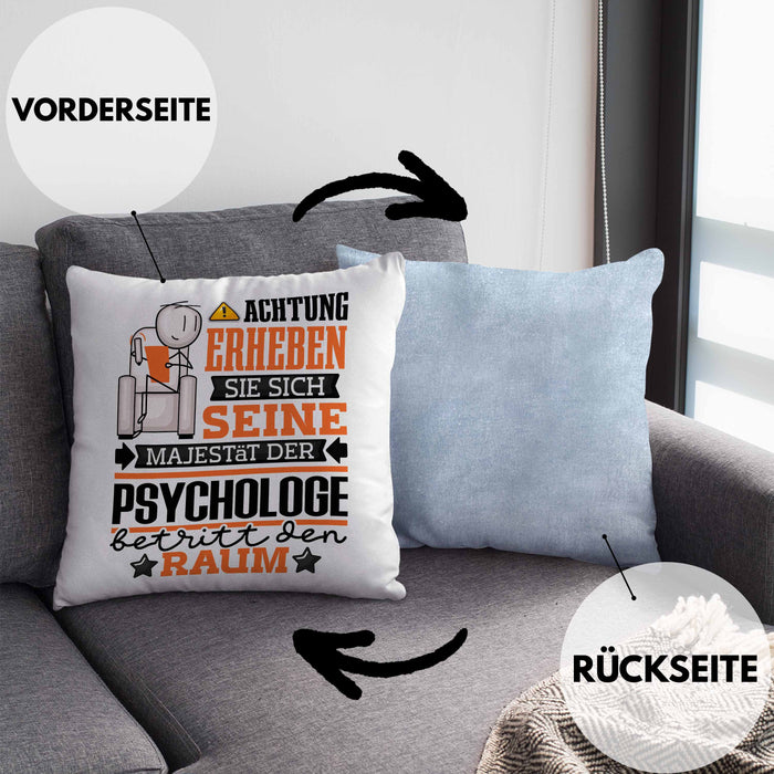 Psychologe Geschenk Kissen mit Füllung 40x40 Lustiger Spruch Erheben Sie Sich Der Psychologe Betritt den Raum (Grau) Blau Trendation