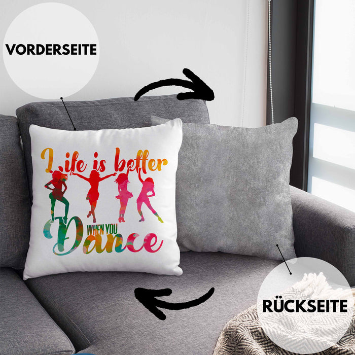Tanzen Kissen mit Füllung 40x40 Geschenk für Tänzerin Life Is Better When You Dance (Grau) Grau Trendation