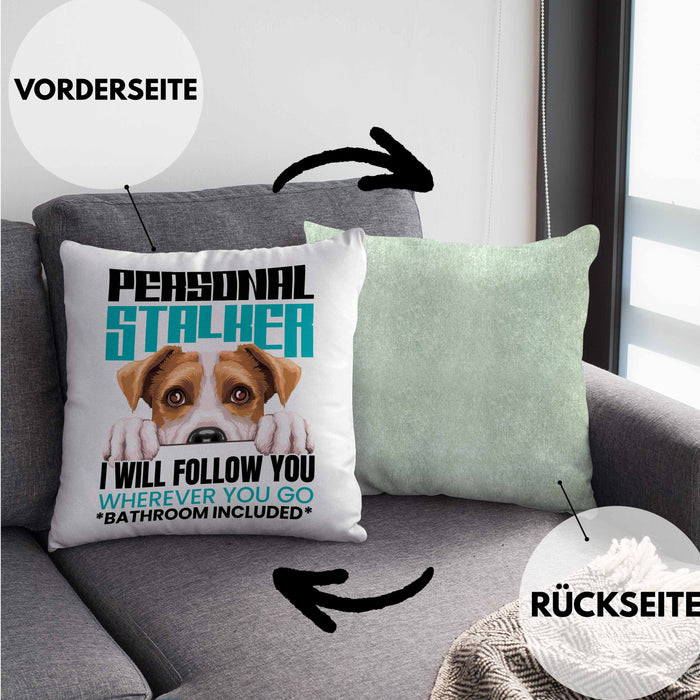 Jack Russell Besitzerin Kissen mit Füllung 40x40 Geschenk Lustiger Spruch Geschenkidee Personal Stalker (Grau) Grün Trendation