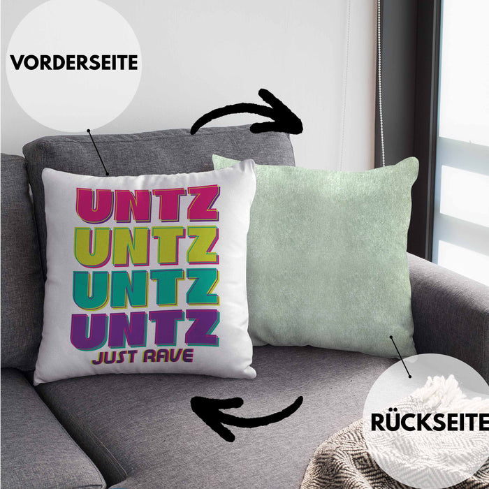 Untz Untz Untz Just Rave Kissen mit Füllung 40x40 Geschenk Techno Geschenkidee Raver Geburtstag (Grau) Grün Trendation