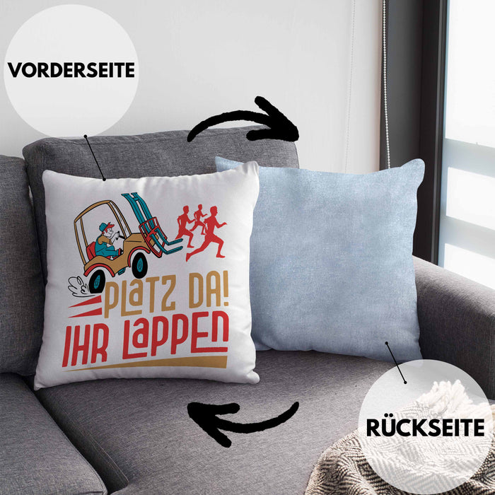 Gabelstapler Kissen mit Füllung 40x40 Geschenk Gabelstaplerfahrer Lagerist Geschenkidee Männer Platz Ihr Lappen Hupwagen Lager Geschenkidee (Grau) Blau Trendation