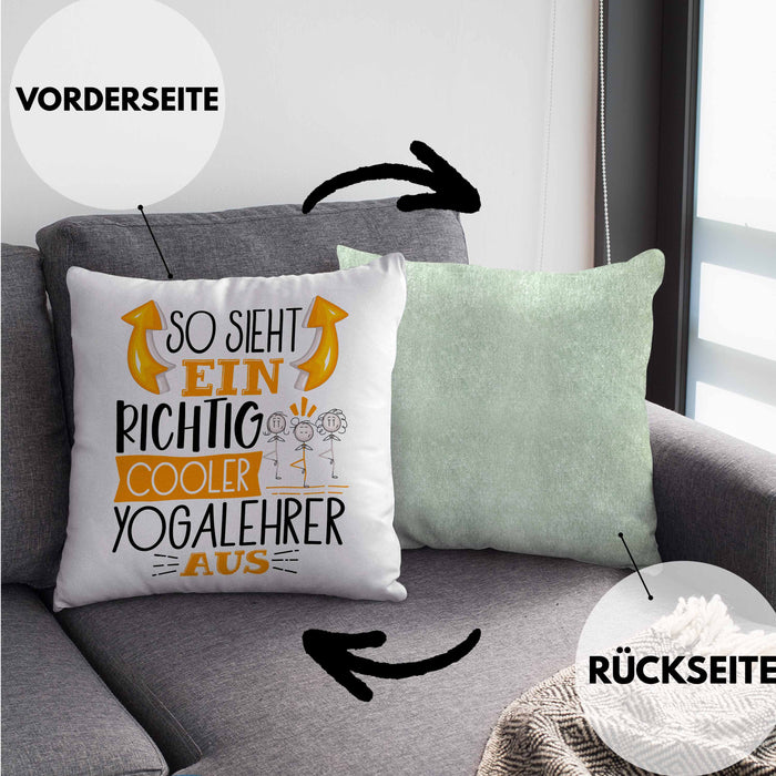 So Sieht Ein Richtig Cooler Yogalehrer Aus Geschenk Kissen mit Füllung 40x40 Lustiger Spruch Geschenkidee (Grau) Grün Trendation