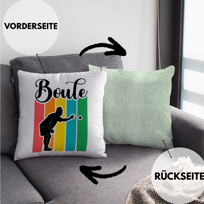 Boule Kissen mit Füllung 40x40 Geschenk Boule-Spieler Geschenkidee Spruch Vintage Boule Grafik (Grau) Grün Trendation