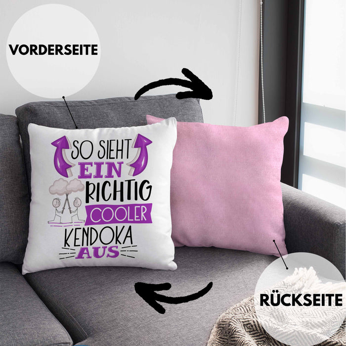 So Sieht Ein Richtig Cooler Kendoka Aus Geschenk Kissen mit Füllung 40x40 Lustiger Spruch Geschenkidee (Grau) Rosa Trendation