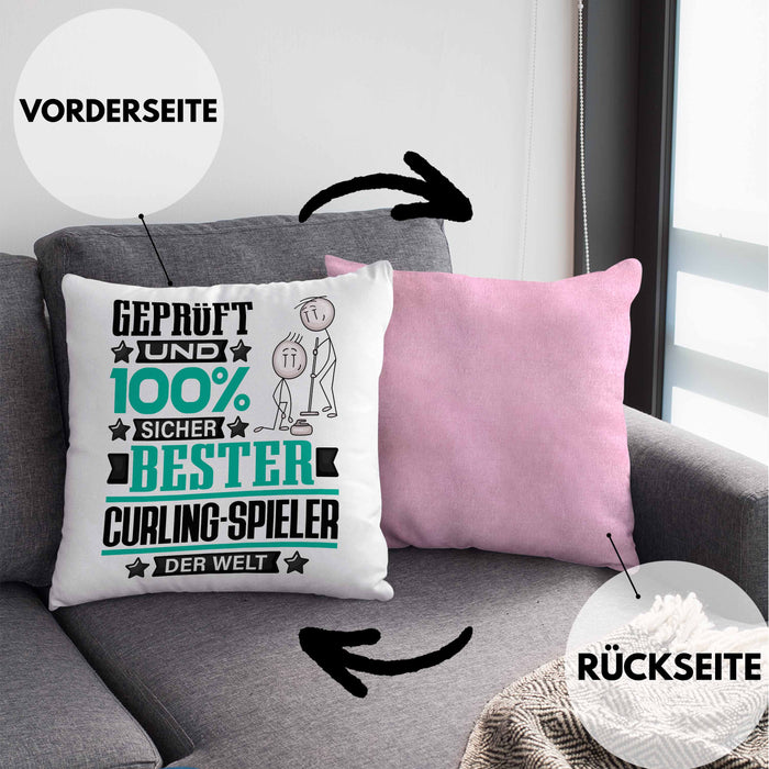 Curling-Spieler Geschenk Lustiger Spruch für Curling-Spieler Geschenkidee Bester Curling-Spieler Der WeltKissen mit Füllung 40x40 (Grau) Rosa Trendation