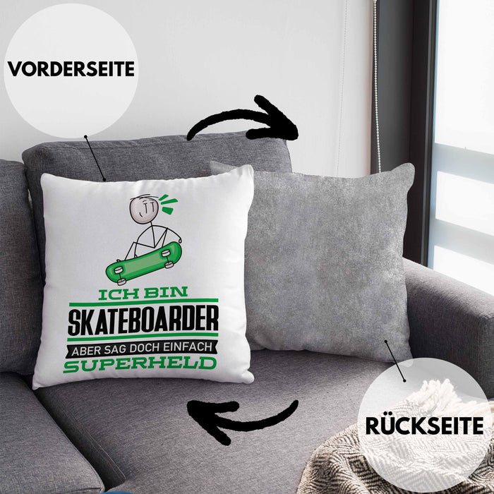 Skateboarder Geschenk Kissen mit Füllung 40x40 Ich Bin Skateboarder Aber Sag Doch Einfach Superheld Lustige Geschenkdiee für Skateboarder (Grau) Grau Trendation