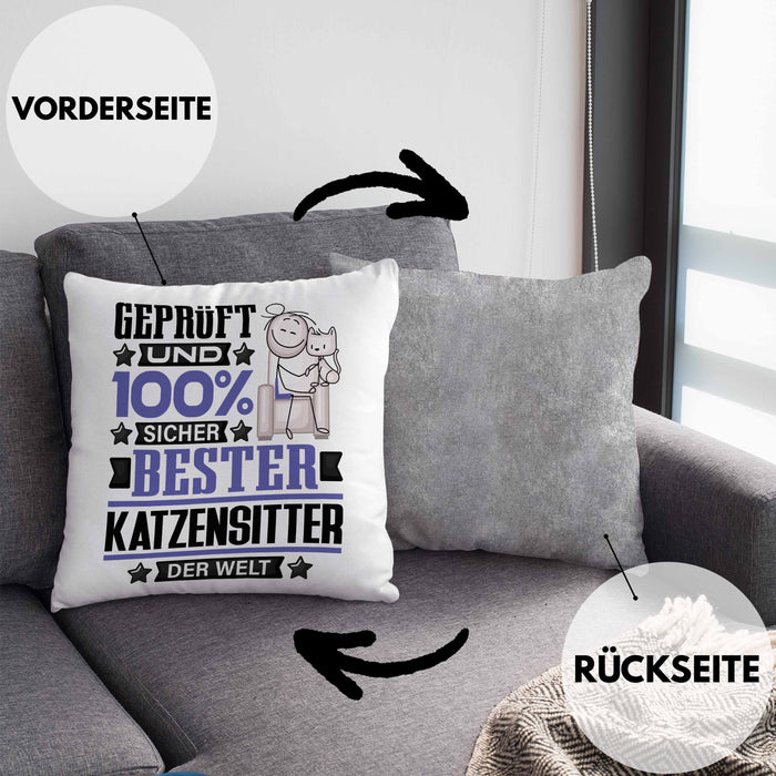 Katzensitter Geschenk Lustiger Spruch für Katzensitter Geschenkidee Bester Katzensitter Der WeltKissen mit Füllung 40x40 (Grau) Grau Trendation
