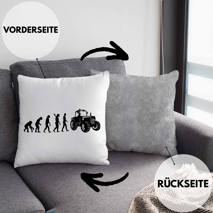 Lustige Kissen mit Füllung 40x40 für Landwirte Geschenk Evolution Traktor Geschenkidee (Grau) Grau Trendation