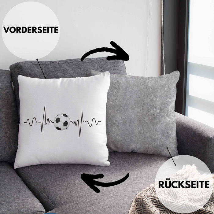 Fußballer Herzschlag Kissen mit Füllung 40x40 Geschenk für Fußballspieler Geschenkidee (Grau) Grau Trendation