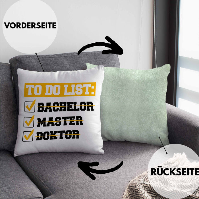Doktortitel Bestanden Kissen mit Füllung 40x40 Geschenk To Do List (Grau) Grün Trendation