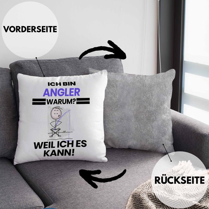 Angler Geschenk Kissen mit Füllung 40x40 Lustiger Spruch Ich Bin Angler Warum Weil Ich Es Kann Geschenkidee Bester Angler Geburtstag (Grau) Grau Trendation