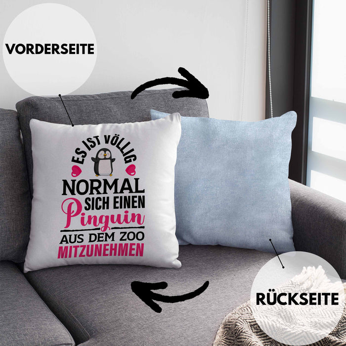Pinguin Geschenk Kissen mit Füllung 40x40 Kinder Liebe Spruch Kollegin Freundin Pinguin Liebhaber Lustig (Grau) Blau Trendation