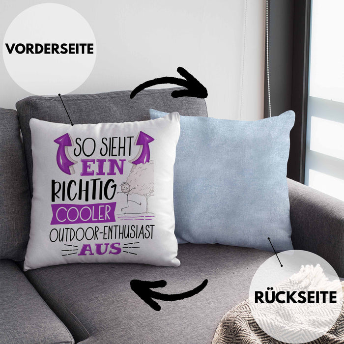 So Sieht Ein Richtig Cooler Outdoor-Enthusiast Aus Geschenk Kissen mit Füllung 40x40 Lustiger Spruch Geschenkidee (Grau) Blau Trendation