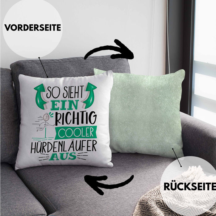 So Sieht Ein Richtig Cooler Hürdenläufer Aus Geschenk Kissen mit Füllung 40x40 Lustiger Spruch Geschenkidee (Grau) Grün Trendation