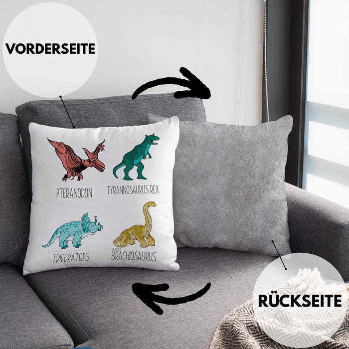 Arten Von Dinosauriern Kissen mit Füllung 40x40 Geschenk Für Jungs Dinos T-Rex Jungen Mädchen Dinos Tyrannosaurus (Grau) Grau Trendation