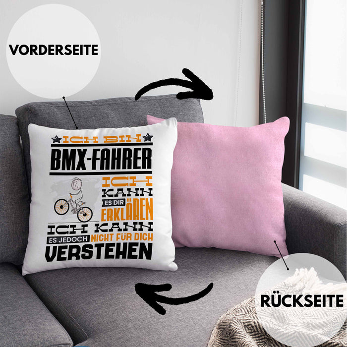 BMX-Fahrer Geschenk Kaffee-Kissen mit Füllung 40x40 Geschenkidee für BMX-Fahrer Ich Bin BMX-Fahrer Ich Kann Es Dir Erklären Jedoch Nicht Für Dich Verstehen Spruch Lustig (Grau) Rosa Trendation