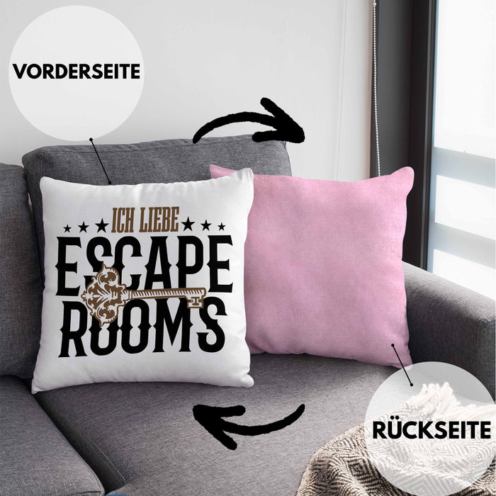 Escape Room Lustige Kissen mit Füllung 40x40 Escape Room Fans Geschenkidee (Grau) Rosa Trendation
