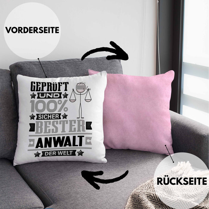 Anwalt Geschenk Lustiger Spruch für Anwalt Geschenkidee Bester Anwalt Der WeltKissen mit Füllung 40x40 (Grau) Rosa Trendation