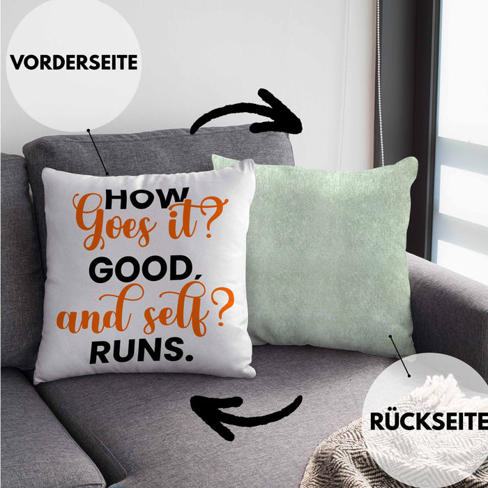 Lustige Kissen mit Füllung 40x40 Denglisch-Spruch "How goes it? Good!" (Grau) Grün Trendation