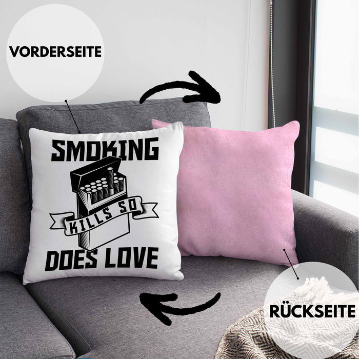 Smoking Kills So Does Love Kissen mit Füllung 40x40 Geschenk (Grau) Rosa Trendation