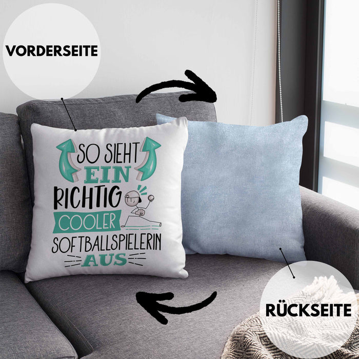 So Sieht Ein Richtig Cooler Softballspielerin Aus Geschenk Kissen mit Füllung 40x40 Lustiger Spruch Geschenkidee (Grau) Blau Trendation