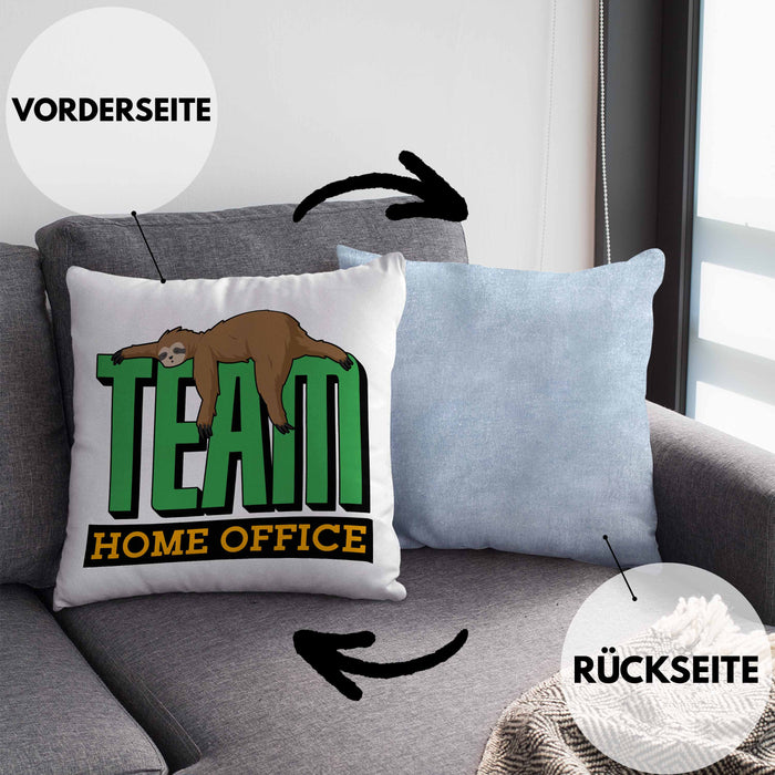 Arbeit Kissen mit Füllung 40x40 "Team Homeoffice" - Geschenkidee für Faultier-Fans (Grau) Blau Trendation