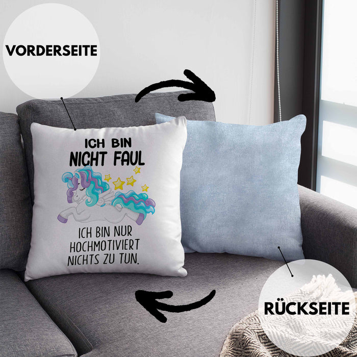 Lustige Ich Bin Nicht Faul Kissen mit Füllung 40x40 Mit Spruch Einhorn Geschenk Mama Freundin Kollegin Geschenkidee Arbeit Frauen (Grau) Blau Trendation
