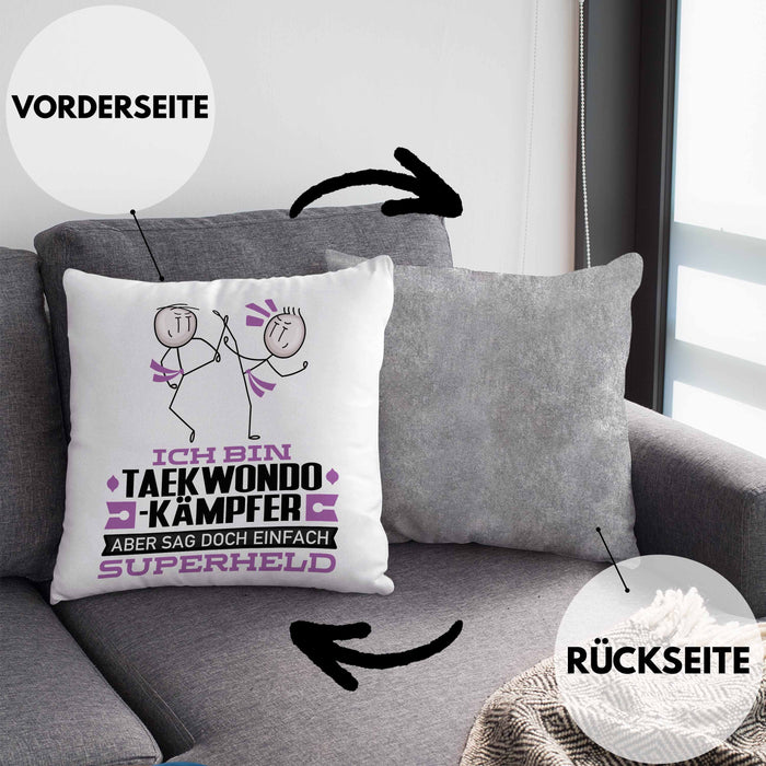 Taekwondo-Kämpfer Geschenk Kissen mit Füllung 40x40 Ich Bin Taekwondo-Kämpfer Aber Sag Doch Einfach Superheld Lustige Geschenkdiee für Taekwondo-Kämpfer (Grau) Grau Trendation