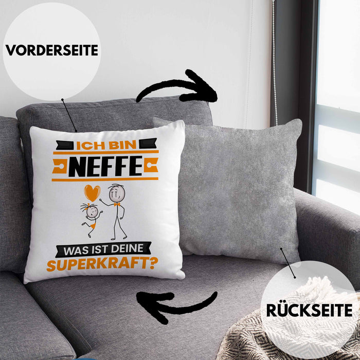 Neffe Kissen mit Füllung 40x40 Geschenk für Neffe Geburtstag Lustiger Spruch Was Ist Deine Superkraft (Grau) Grau Trendation