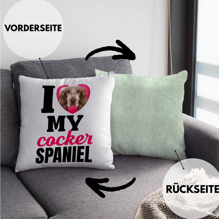 Cocker Spaniel Besitzerin Kissen mit Füllung 40x40 Geschenk Lustiger Spruch Geschenkidee I Love My Cocker Spaniel (Grau) Grün Trendation