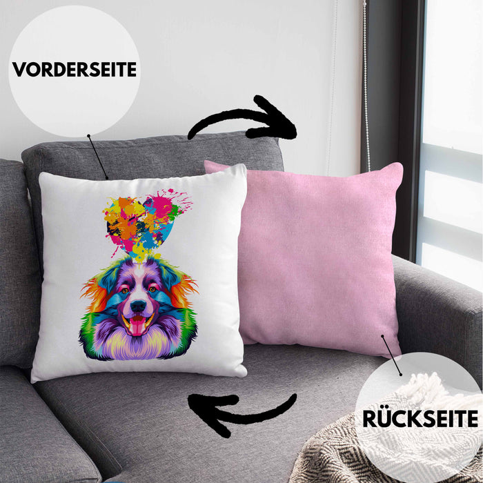 Australian Shepherd Herz Farbe Besitzer Kissen mit Füllung 40x40 Geschenk Lustiger Spruch Geschenkidee Australian Shepherd Liebhaber (Grau) Rosa Trendation