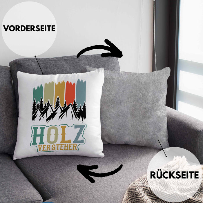 Holz Versteher Kissen mit Füllung 40x40 Geschenk Holzarbeiter Geschenkidee Waldarbeiter Schreiner (Grau) Grau Trendation