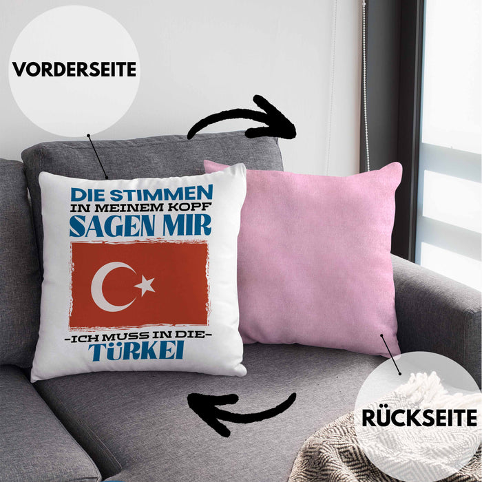 Türkei Kissen mit Füllung 40x40 Urlaub Heimat Geschenk Spruch Türke Geschenkidee (Grau) Rosa Trendation