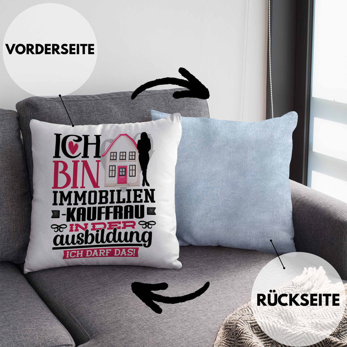 Immobilienkauffrau Ausbildung Start Geschenk Kissen mit Füllung 40x40 Ich Bin Immobilienkauffrau In Der Ausbildung Ich Darf Das Geschenkidee (Grau) Blau Trendation